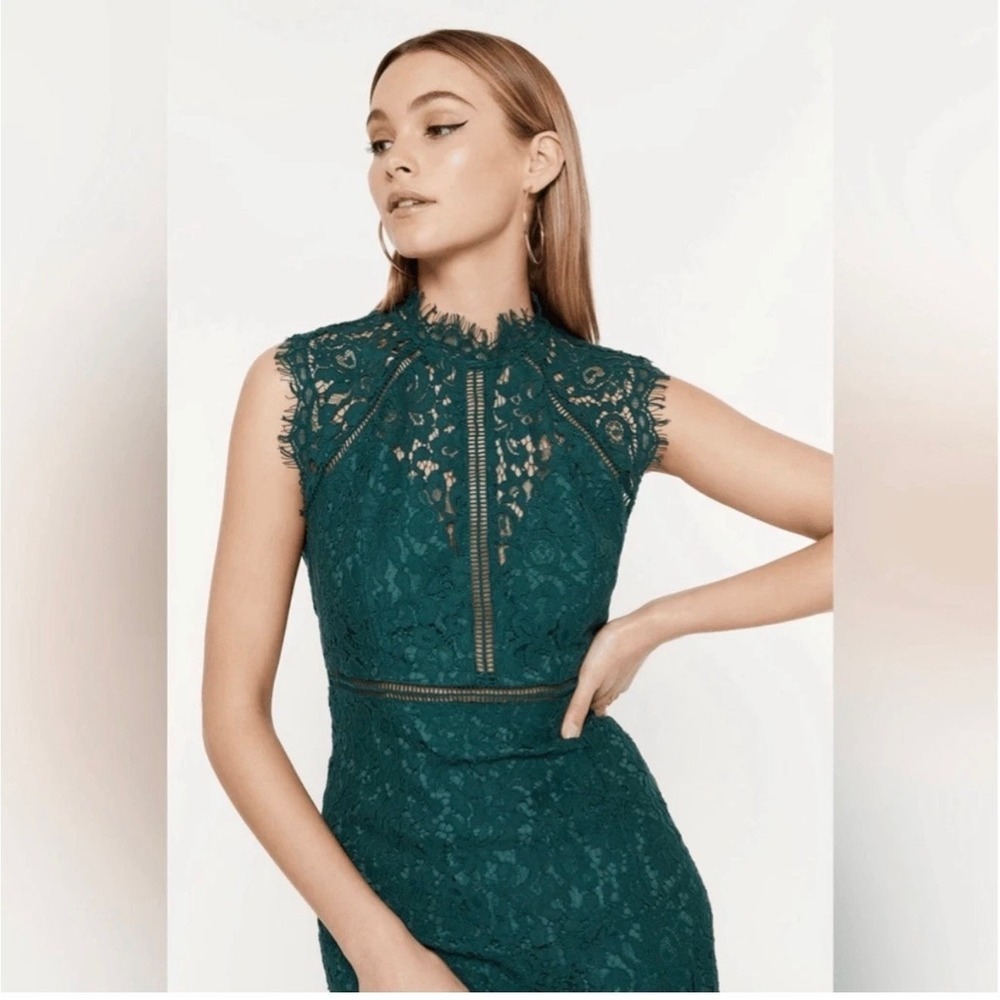 Bardot Gemma Halter Lace Dress Emerald Green Sheath Midi US 6 S 39428DB1